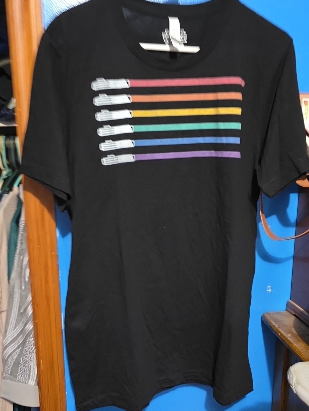 Bella Canvas Black Short-Sleeve Tee with Light Saber Stripes